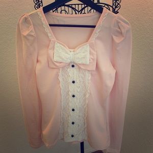 Pink Tee with Lace and Bow